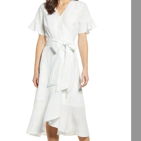Rachel Parcell for Nordstrom White & Light Blue Floral Wrap Dress - Picture 1 of 10